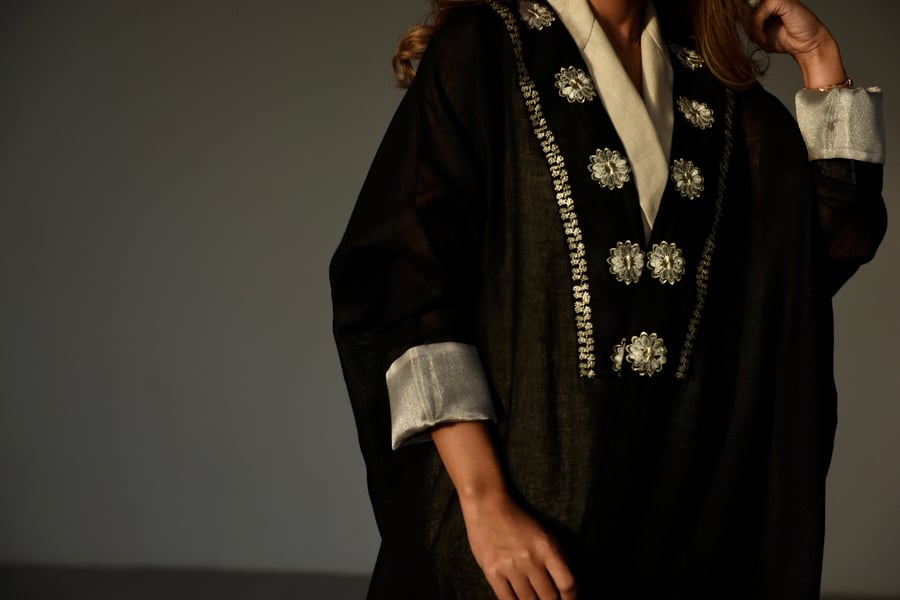 Floral linen abaya 02