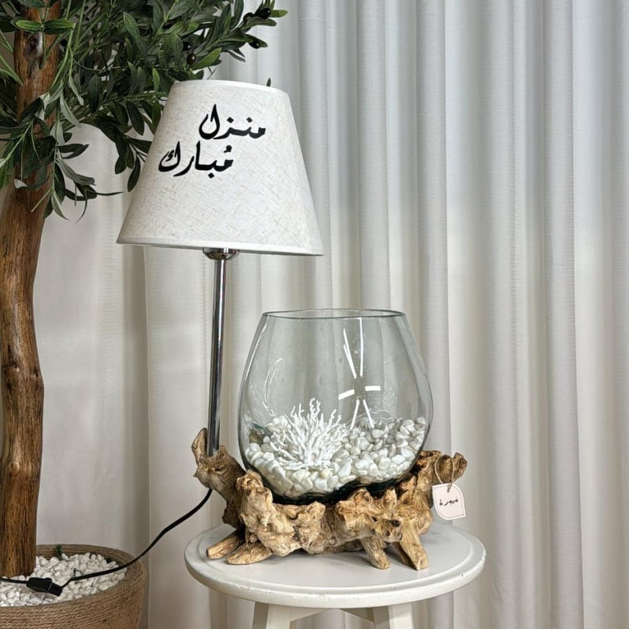 ابجورة خشب طبيعي مع زجاج مُنصهر