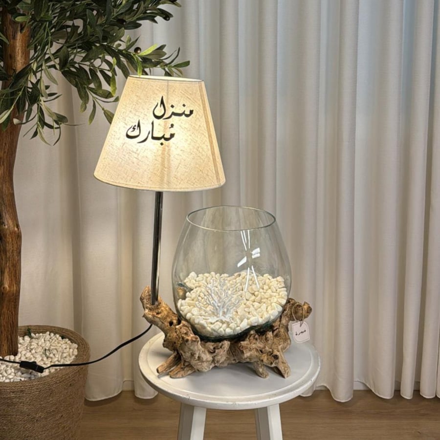 ابجورة خشب طبيعي مع زجاج مُنصهر