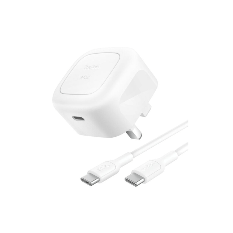بيلكن شاحن جداري USB PD بقدرة 45 واط مع كابل USB-C إلى USB-C بطول 1 متر – أبيض