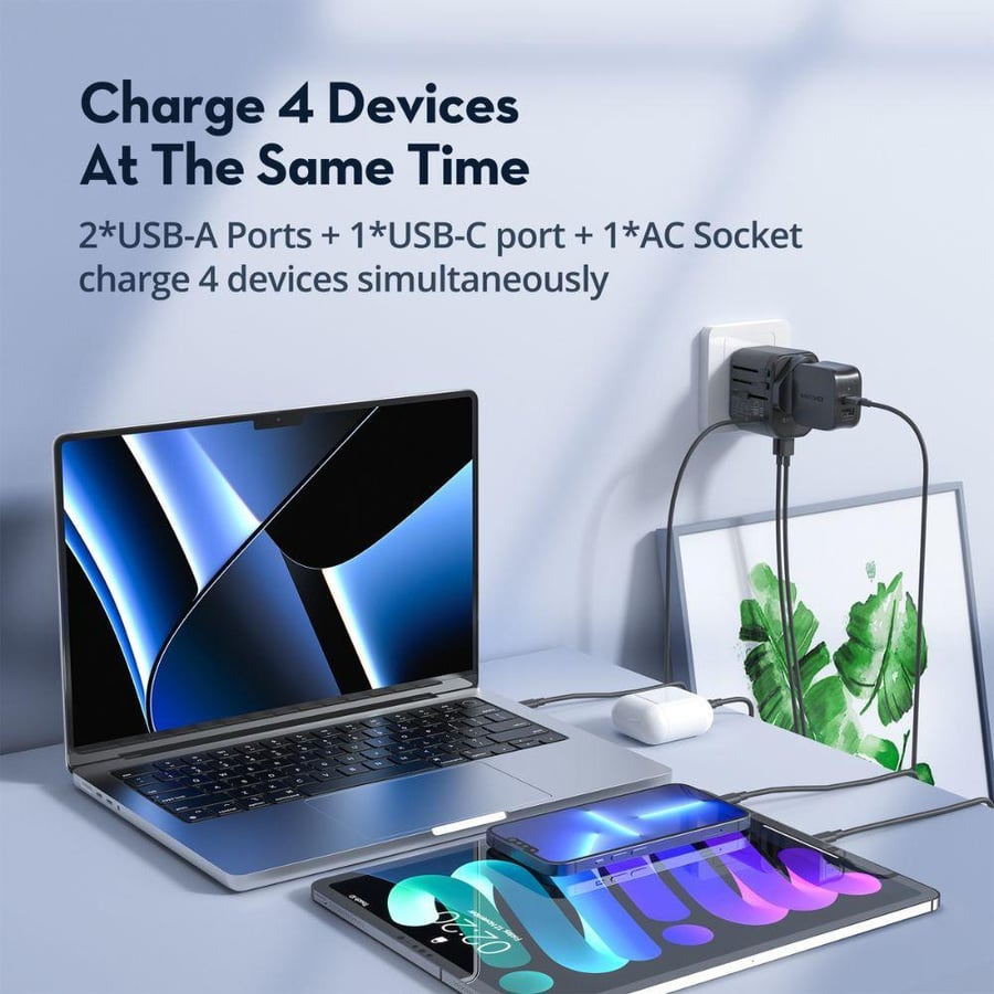 فيش متعدد المداخل بمنفذين USB للشحن  بقوة 20 واط