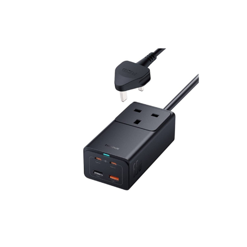 بيسوس منصة شحن بقدرة 65 واط بمفذين USB ومنفذين تايب سي ومقبس فيش اسود