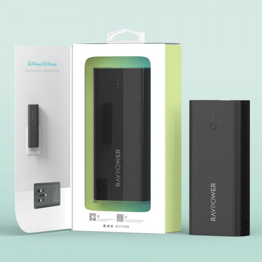 Raf Power battery 10000 thousand with wall charger integrated two USB ports and Type-C port with PD 20W technology