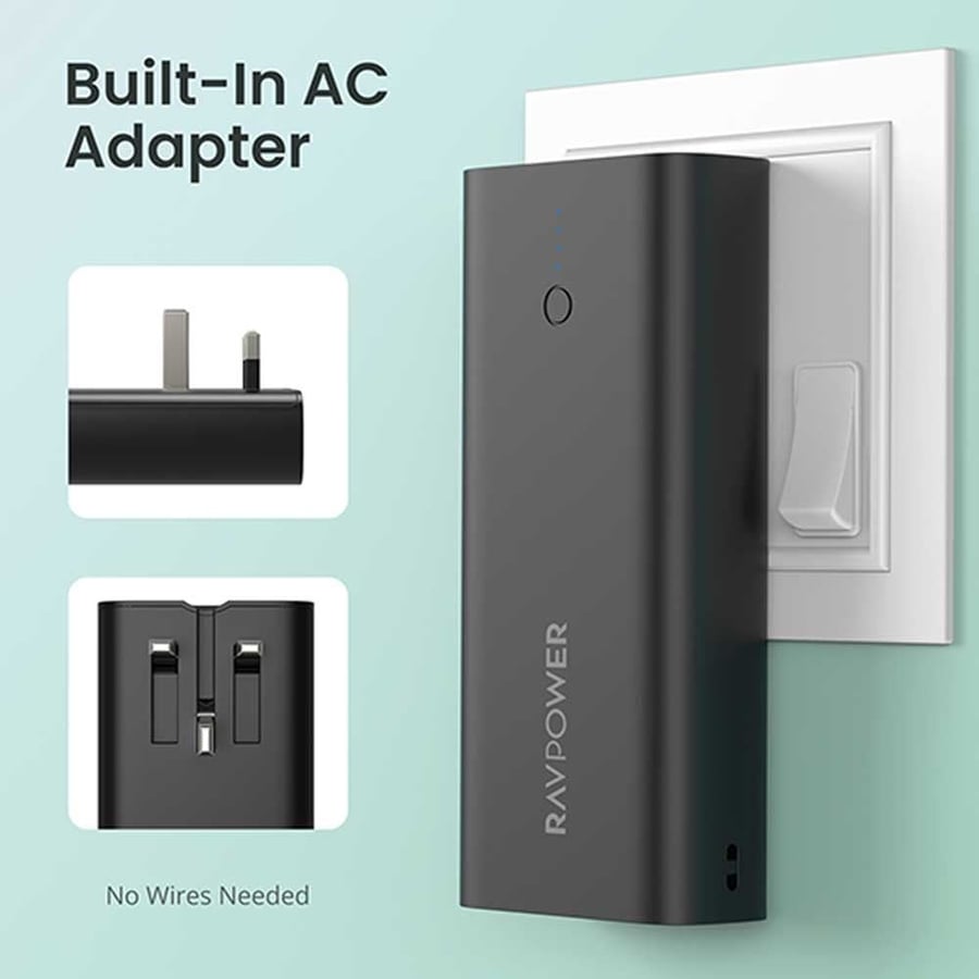 Raf Power battery 10000 thousand with wall charger integrated two USB ports and Type-C port with PD 20W technology