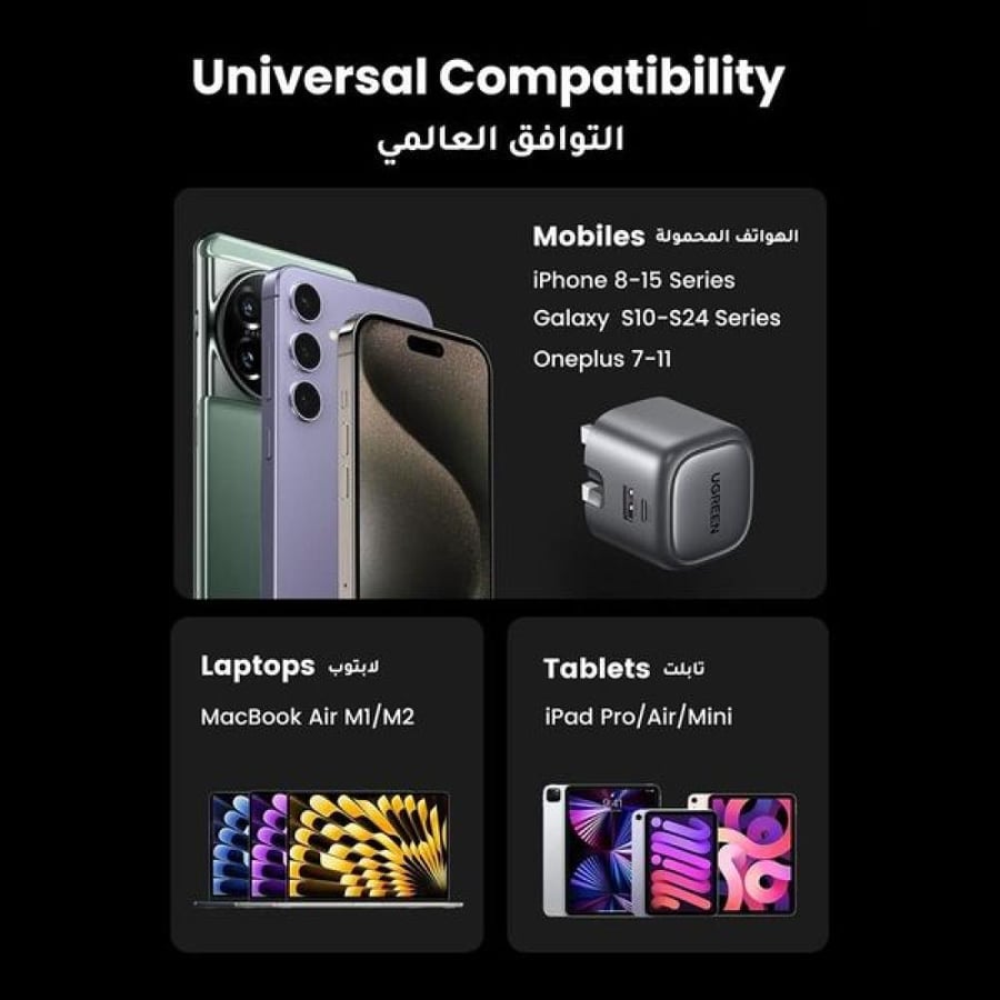 شاحن جداري يوجرين نيكسود GaN بمنفذ USB-C ومنفذ USB بقوة 35 واط