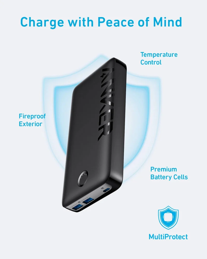 بطاريه انكر باوركور 20K -20000-منفذين USB + منفذ تايب سي