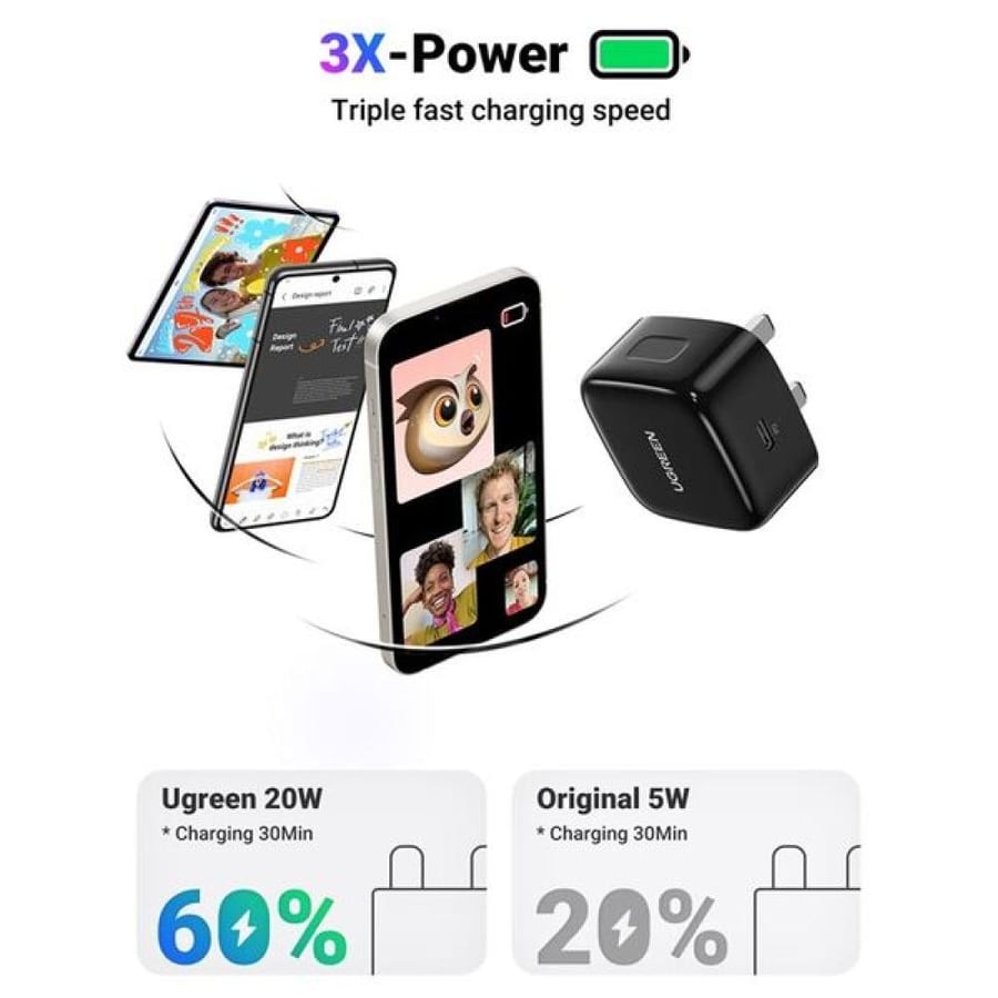 شاحن جداري يوجرين بمنفذ USB-C شحن سريع بقوة 20 واط