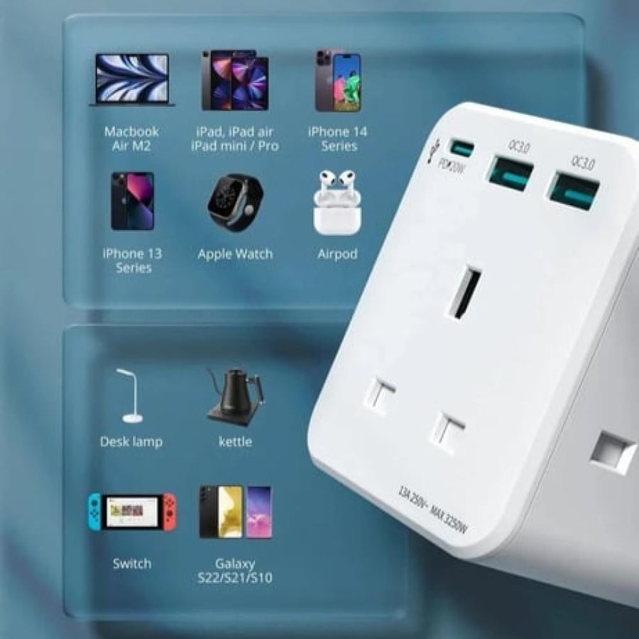 راف باور شاحن جداري بايونير 3 مداخل طاقه ثلاثية منفذين USB ومنفذ PD بقوة 20 واط