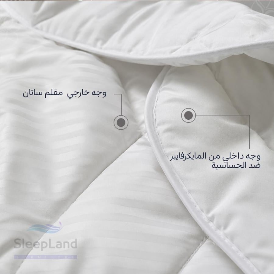 لقطة قريبة لخامة المفرش الفندقي المقلم وأزراره
