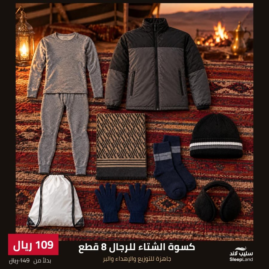 كسوة الشتاء للرجال 8 قطع حقيبة شتوية مع جاكيت مبطن بالفرو من سليب لاند