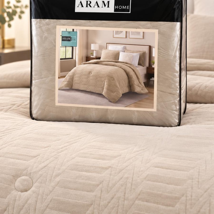 لحاف شتوي مفرد كوين 170x230 سم مخمل بنقوش هندسية بارزة