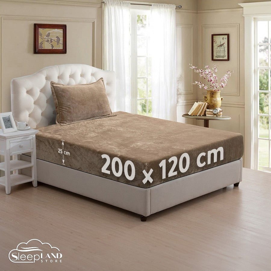 شرشف سرير مخمل 200x120 سم بارتفاع 25 سم بني فاتح