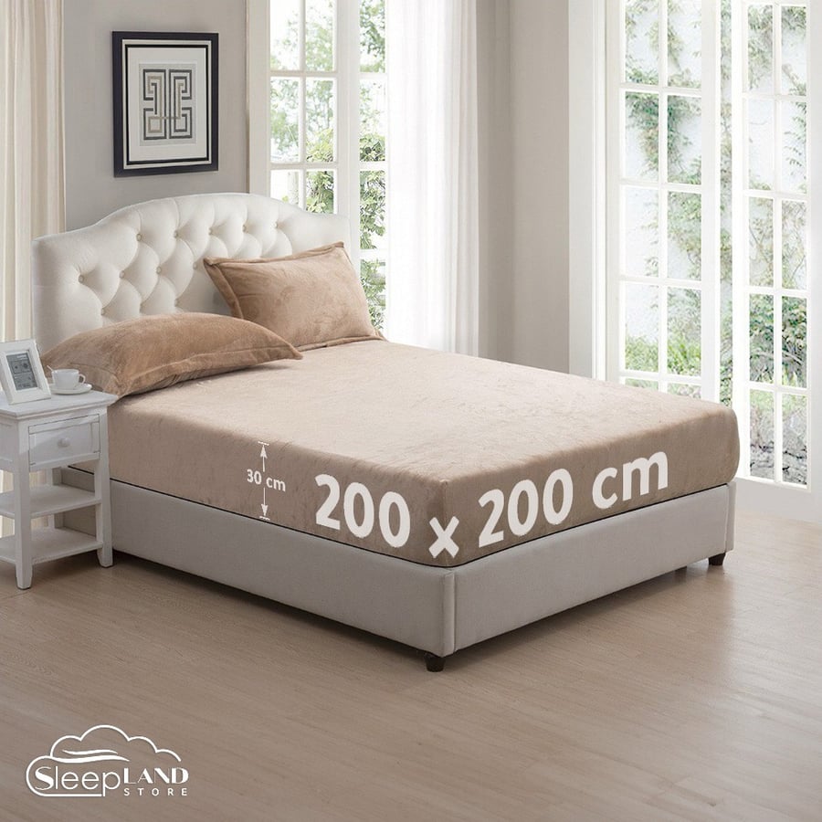 شرشف سرير فندقي 200x200 مخمل بيج سليب لاند ينافس سليب هاي وسيلي