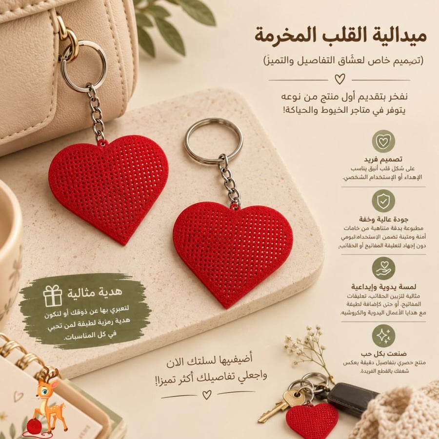 ميدالية قلب تطريز شبكية