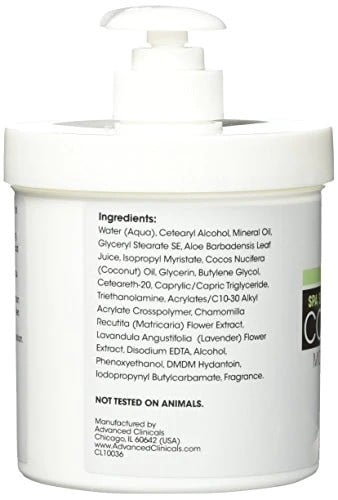 Moisturizing cream with coconut extract from Advanced Clinicals 454 grams