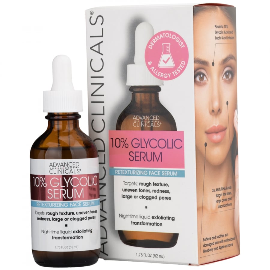 Glycolic acid serum 10% for skin lightening and renewal from Advanced Clinics 52 ml