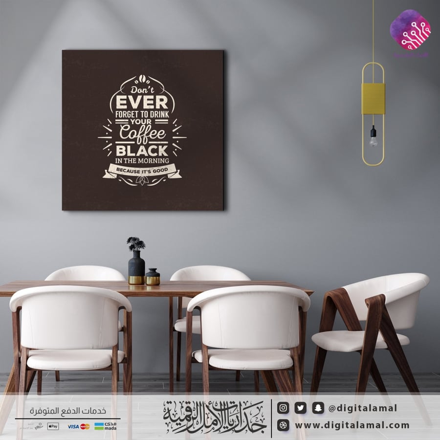 Wall art for the phrase "don't ever forget drink your coffee black"