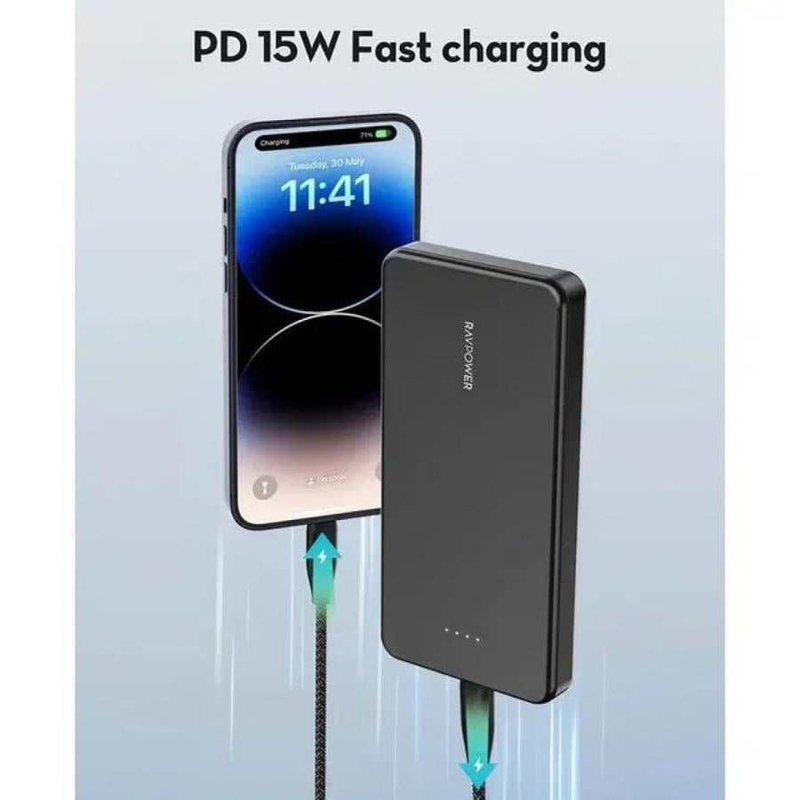 شاحن متنقل (RP-PB1215) (PD Pioneer 15w) 10,000mAh ميلي أمبير مع مداخل تايب سي( PD x 1) + يو اس بي(USB-A x 1) من RAVPOWER