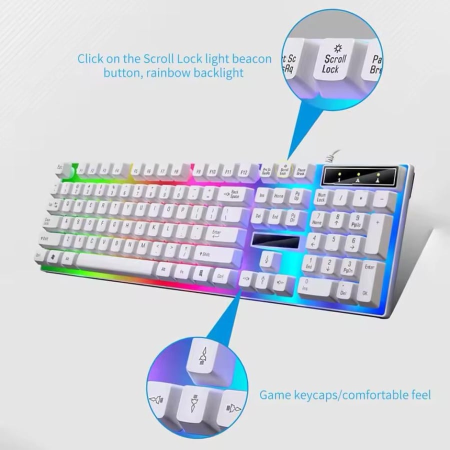 لوحة مفاتيح الألعاب  (G21)- USB سلكية مع إضاءة خلفية ملونة LED مقاومة للماء لأجهزة الكمبيوتر الشخصية