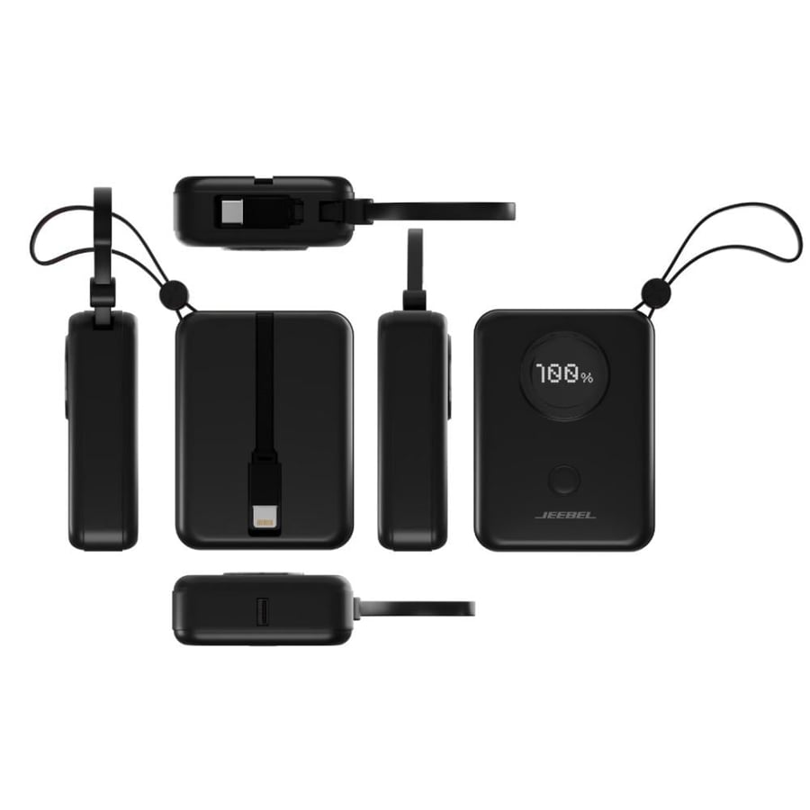 شاحن متنقل JE-B389 (باور بانك) 10000mAh بشاشة رقمية – PD سريع 22.5W مع كابلات Lightning وType-C مدمجة من شركة JEEBEL