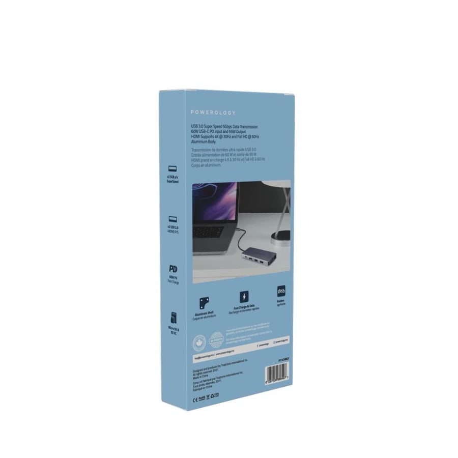 موزع USB-C (P11CHBGY) مع إيثرنت، HDMI، VGA، محول من POWEROLOGY