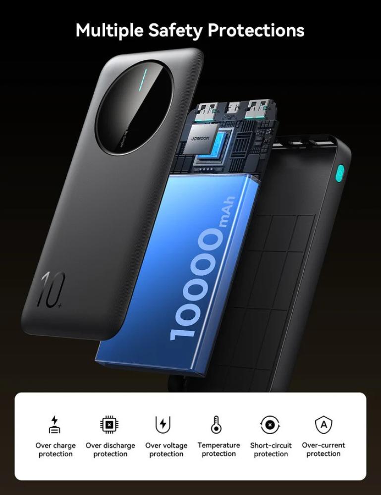 شاحن متنقل (JR-PBF12) (2.4A LED POWER BANK) 10,000mAh ميلي أمبير مع مداخل تايب سي( PD x 1) + يو اس بي (USB-A x 2) من JOYROOM