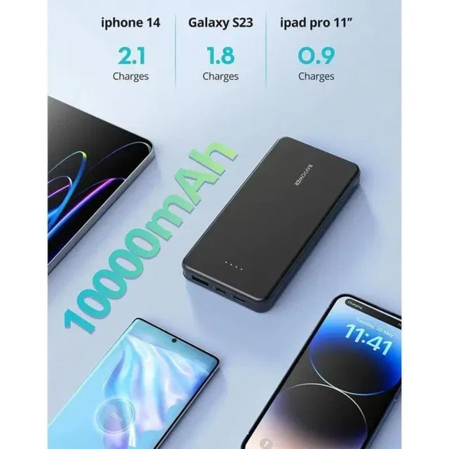 شاحن متنقل (RP-PB1215) (PD Pioneer 15w) 10,000mAh ميلي أمبير مع مداخل تايب سي( PD x 1) + يو اس بي(USB-A x 1) من RAVPOWER