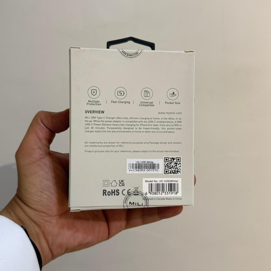 شاحن منزلي (20 واط) (Type-C Charger(HC-H26)) - مدخل  Type-C PD من Mili