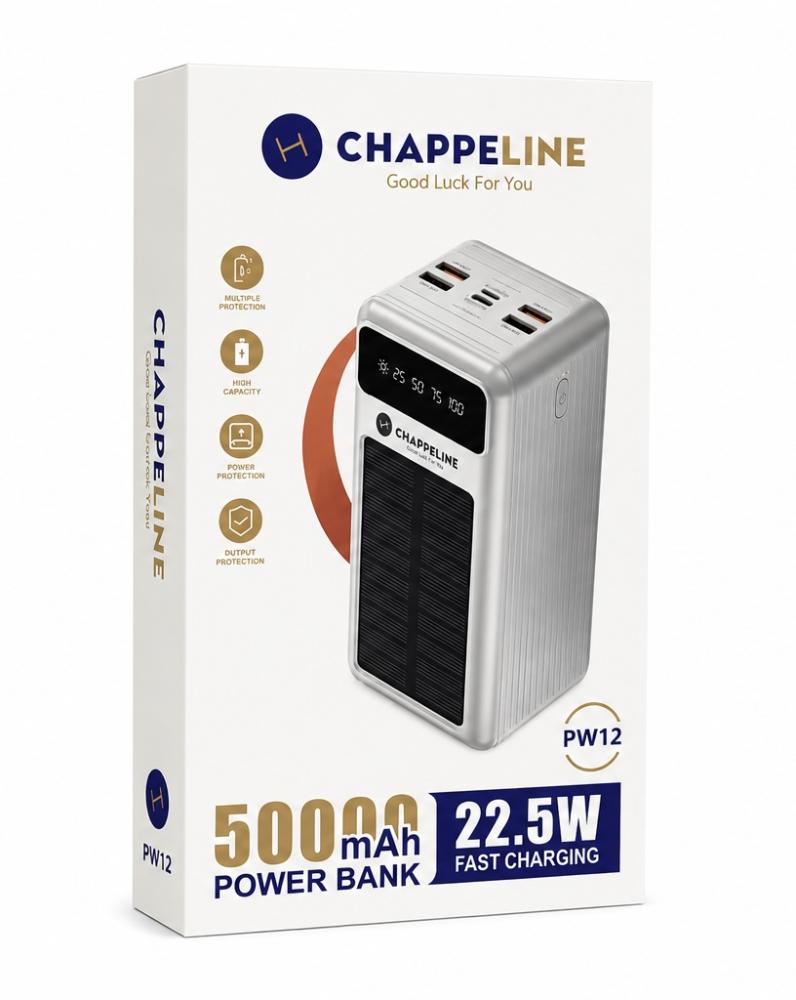 باور بانك شاحن متنقل PW12 بسعة 50000 مللي أمبير وشحن سريع 22.5 وا من شركة Chappline