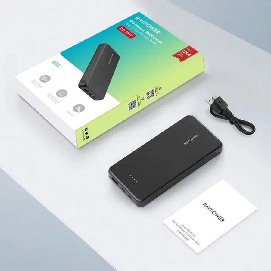 شاحن متنقل (RP-PB1215) (PD Pioneer 15w) 10,000mAh ميلي أمبير مع مداخل تايب سي( PD x 1) + يو اس بي(USB-A x 1) من RAVPOWER