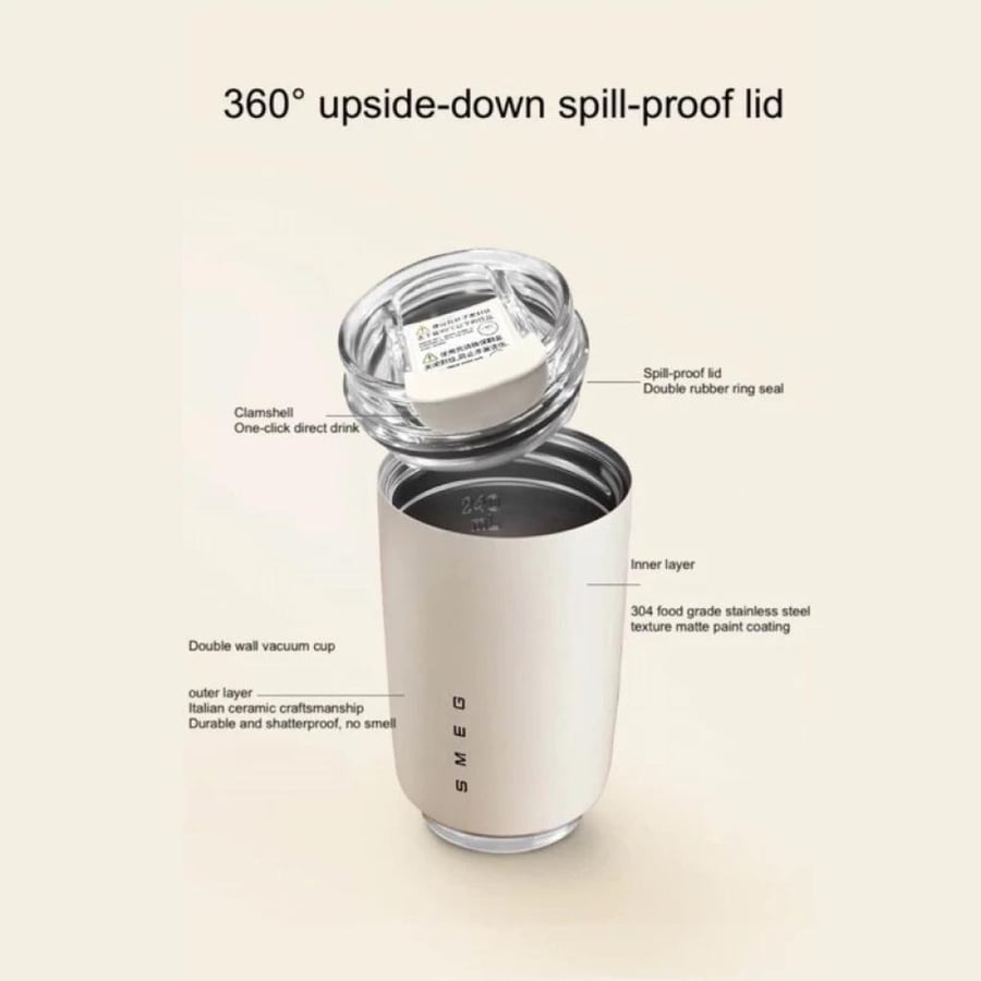 كوب قهوة للسفر (SMEG-648)، سعة 350 مل معزول بغطاء مانع للتسرب من SMEG