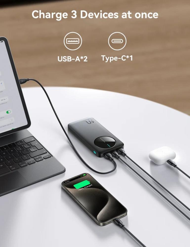 شاحن متنقل (JR-PBF12) (2.4A LED POWER BANK) 10,000mAh ميلي أمبير مع مداخل تايب سي( PD x 1) + يو اس بي (USB-A x 2) من JOYROOM