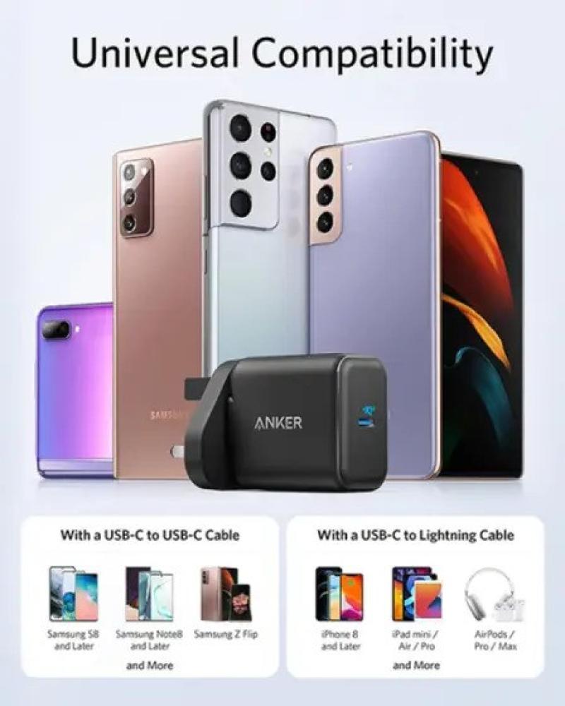 شاحن منزلي (25 واط) (PowerPort III (A2058H11)) - مدخل  تايب سي مع يتضمن مقابس للسفر  من Anker