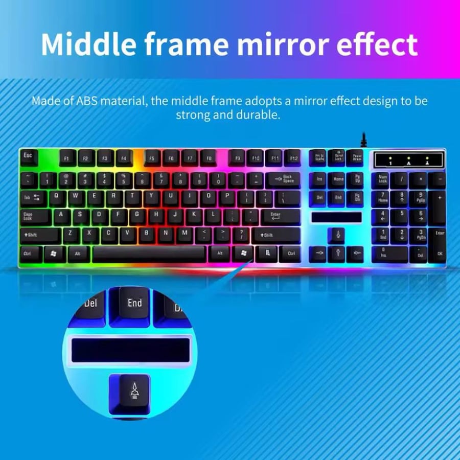 لوحة مفاتيح الألعاب  (G21)- USB سلكية مع إضاءة خلفية ملونة LED مقاومة للماء لأجهزة الكمبيوتر الشخصية