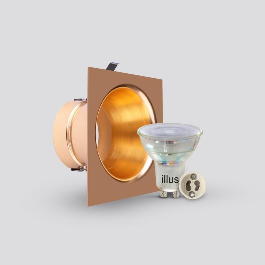 Non-movable recessed square ceiling frame with cut size 70mm + LED spot lamp + lamp base