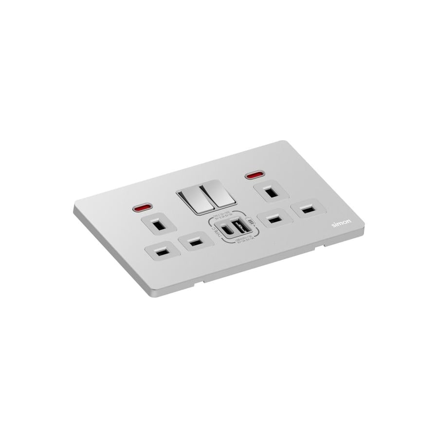 مقبس ثلاثي (13A) مع شاحن USB- عائلة مفاتيح أورا – معدني بالوان متعددة