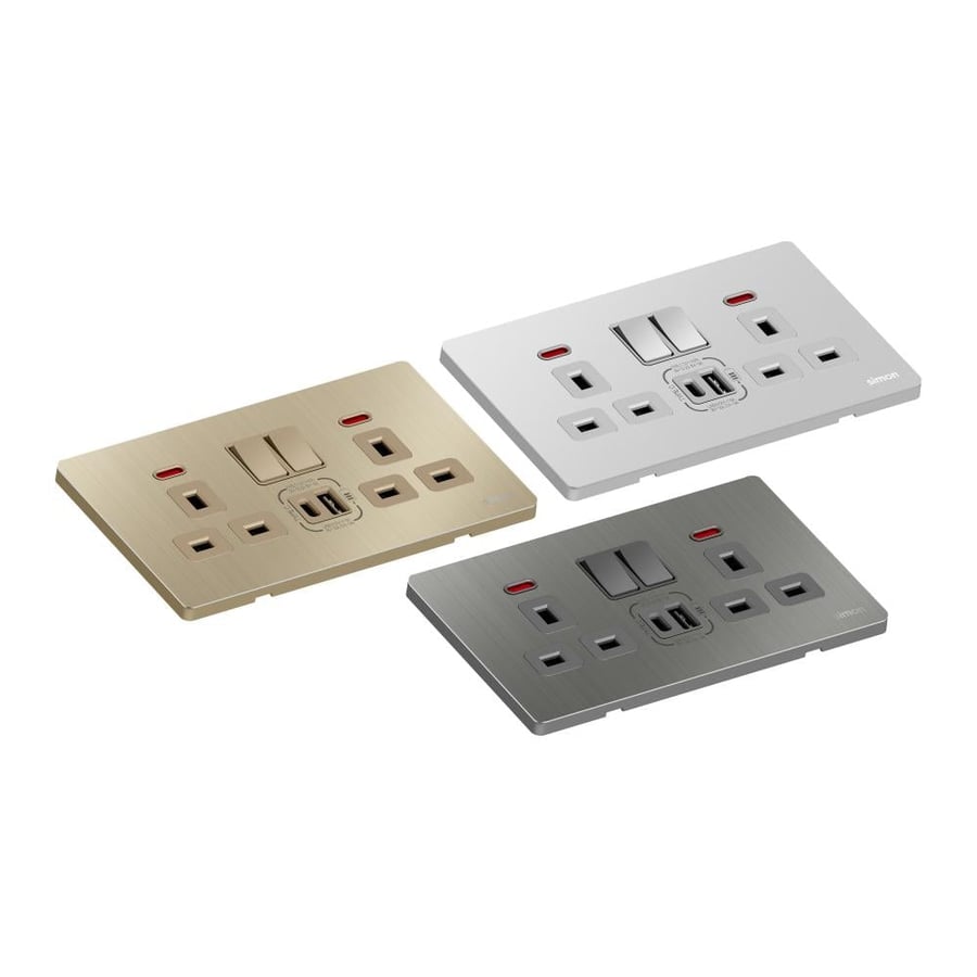 مقبس ثلاثي (13A) مع شاحن USB- عائلة مفاتيح أورا – معدني بالوان متعددة