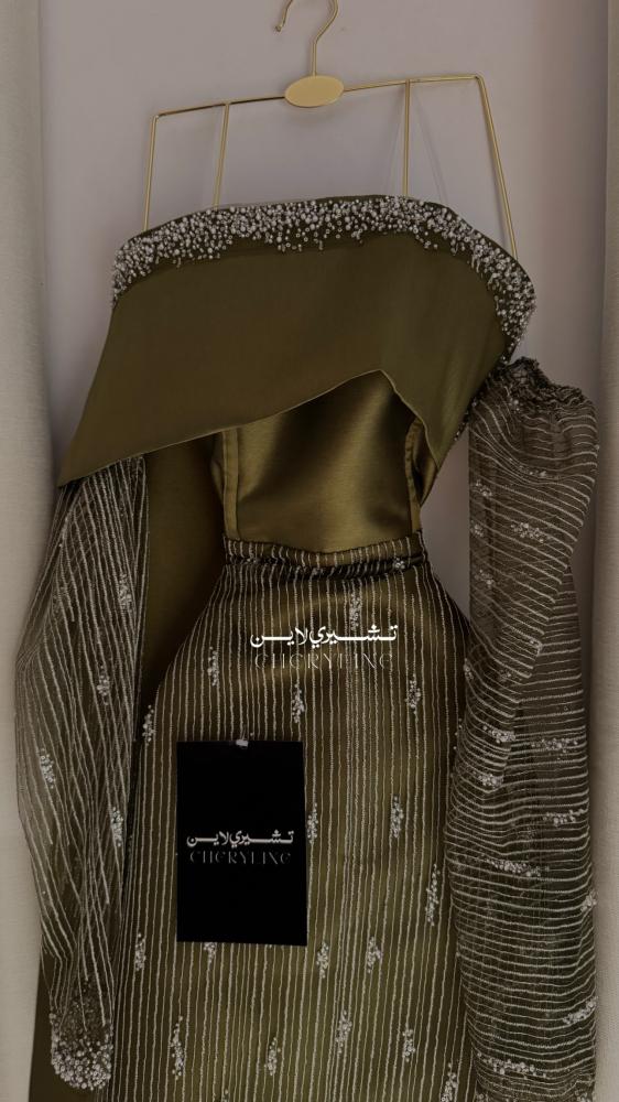 فستان سهره مزين باللون الزيتي