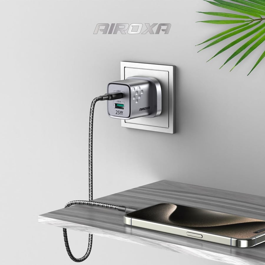 AIROXA 25-watt face display with cable and Type-C port and USB port