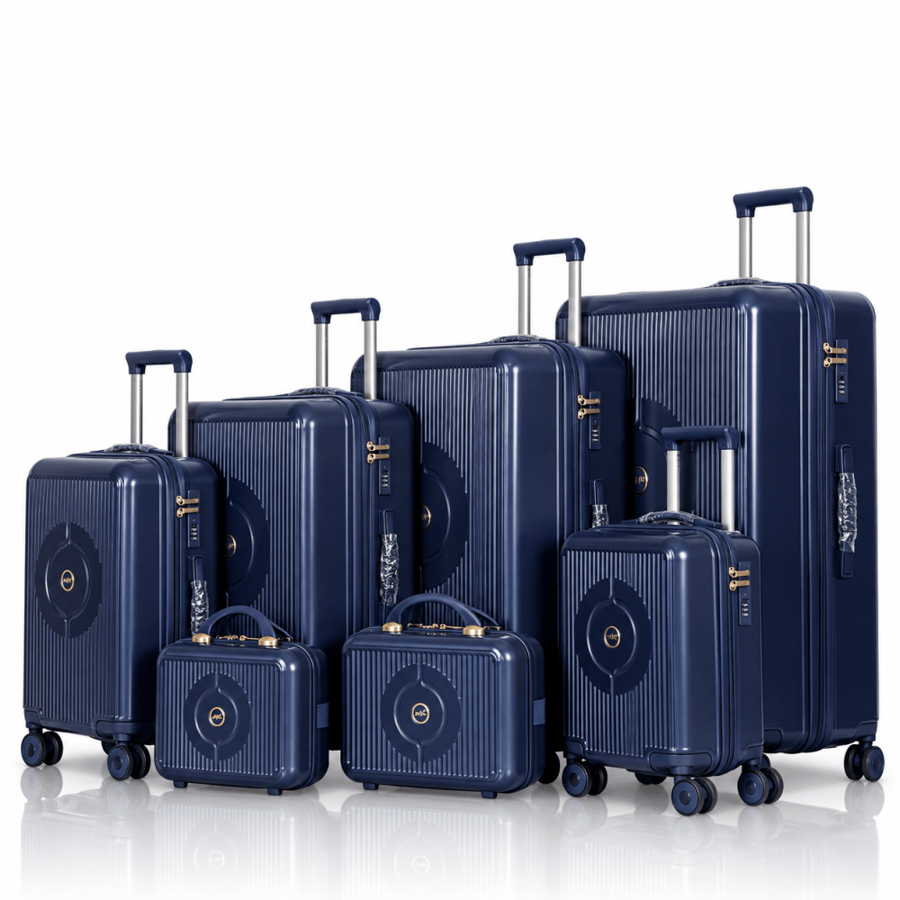 7-Piece Travel Suitcase Set – Includes 5 Trolley Suitcases and 2 Makeup Bags – Double Spinner Wheels – Expandable Zipper – DIMA Brand