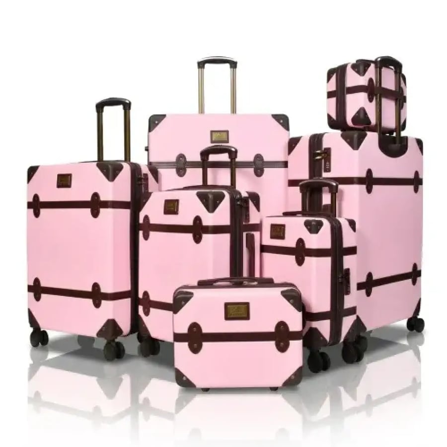 Classic 7-Piece Bride’s Luggage Set – Durable Zippers, 360° Double Spinner Wheels, Classic Fiber Finish
