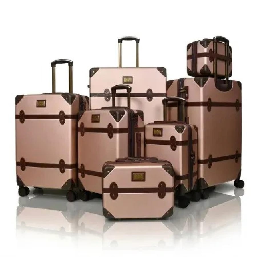 Classic 7-Piece Bride’s Luggage Set – Durable Zippers, 360° Double Spinner Wheels, Classic Fiber Finish