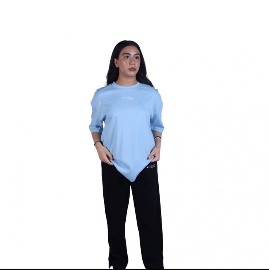 تيشيرت صيفي سماوي أوفر سايز للجنسين – قطن 97%