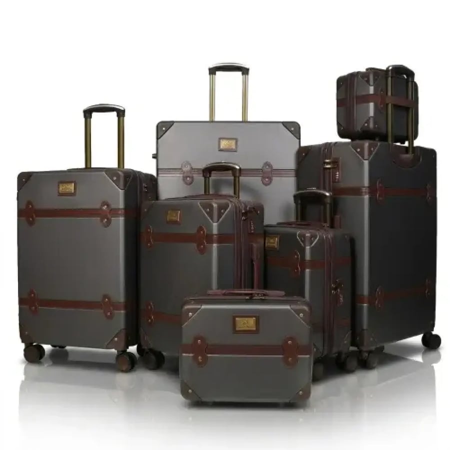Classic 7-Piece Bride’s Luggage Set – Durable Zippers, 360° Double Spinner Wheels, Classic Fiber Finish