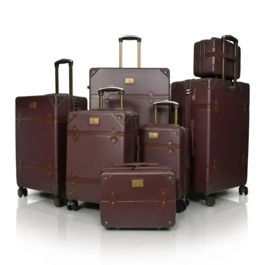 Classic 7-Piece Bride’s Luggage Set – Durable Zippers, 360° Double Spinner Wheels, Classic Fiber Finish