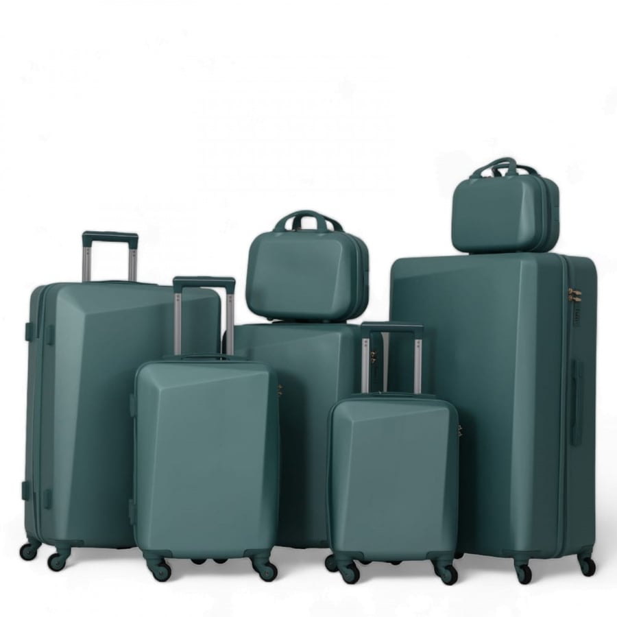7-Piece Suitcase Set Including 5 Trolley Suitcases and 2 Makeup Bags – Flexible Wheels – Fixed Digital Lock – RED SEA Brand