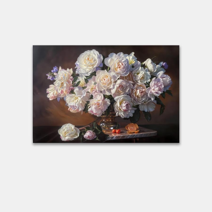 لوحة قماشية مطبوعة - برسمة ورود مع برواز مجوف - 120×80 سم