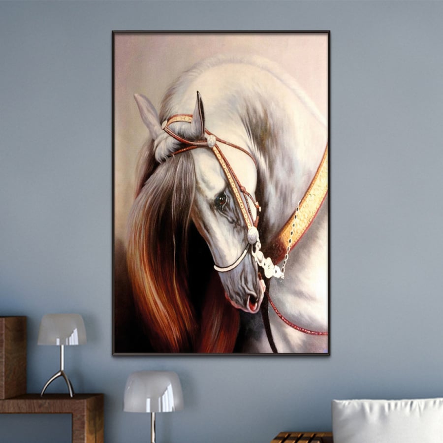 لوحة قماشية مطبوعة - رسمة حصان مع برواز - 120×80 سم
