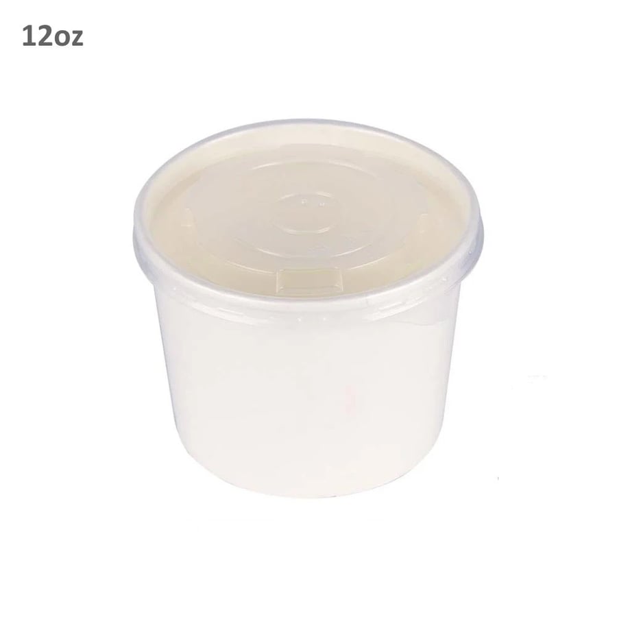 علب ورقية لون ابيض بغطاء شفاف حراري وطبقة عازلة 12 اونص (500 حبة)