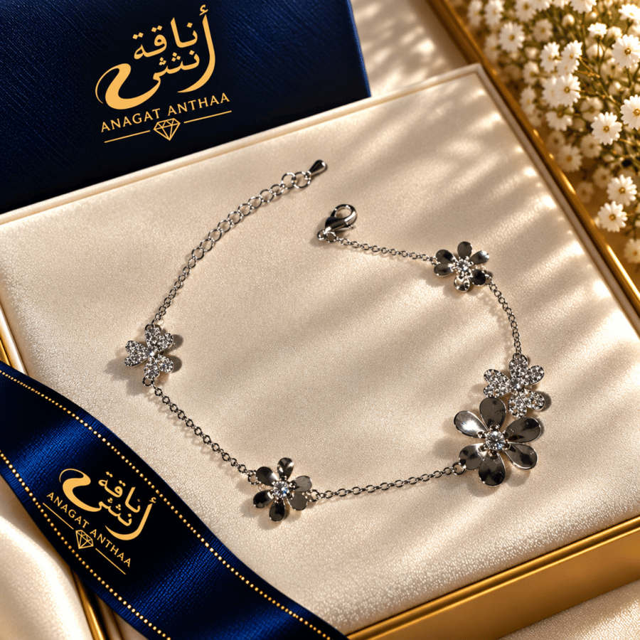 إسوارة وردات دايموند فضية